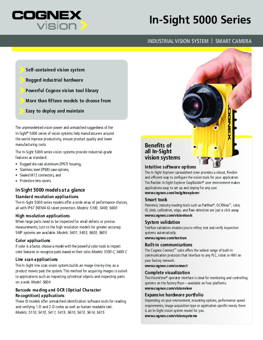 First Page Image of Cognex In-Sight 5000 Comparison Graph IS5411-01.pdf